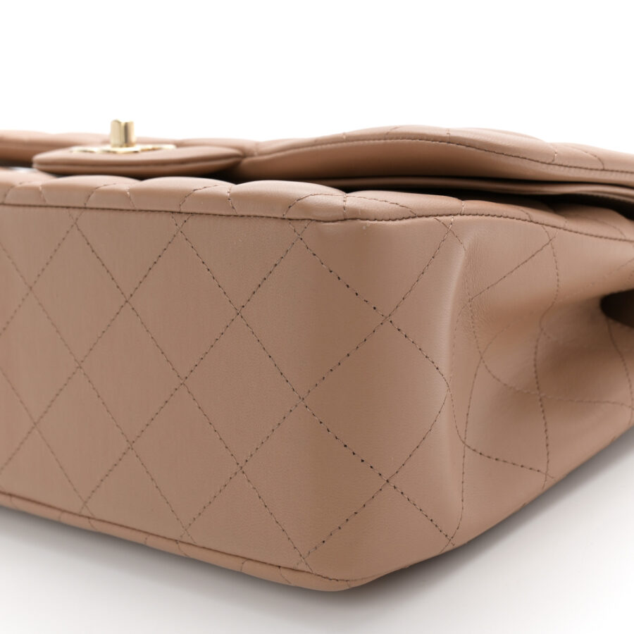 Lambskin Quilted Jumbo Double Flap Dark Beige - Image 8