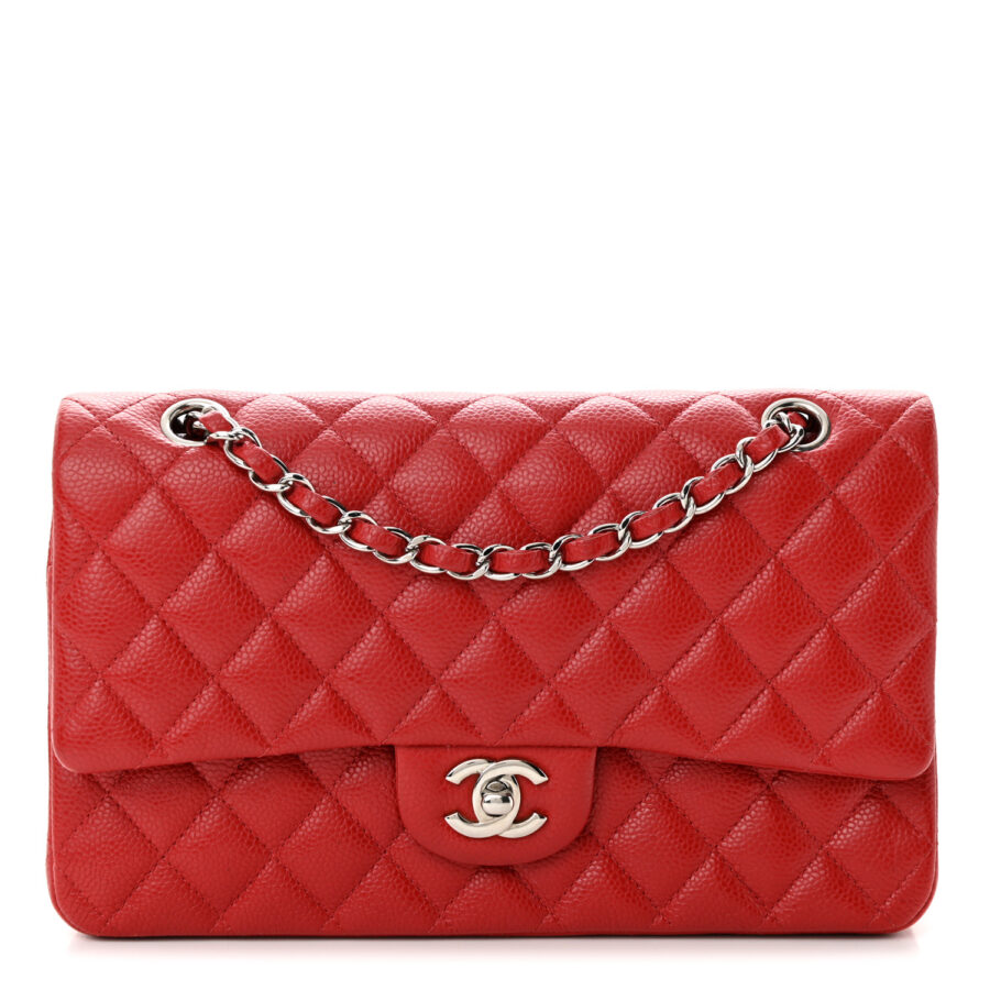 Caviar Quilted Medium Double Flap Red