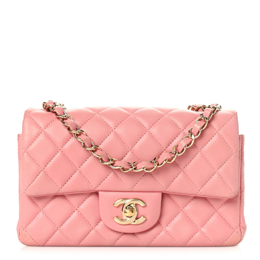 Lambskin Quilted Mini Rectangular Flap Pink