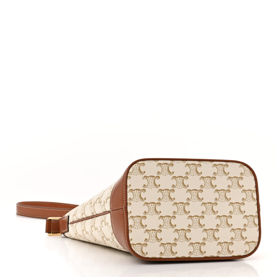 Triomphe Canvas Calfskin Small Bucket Bag White - Image 3