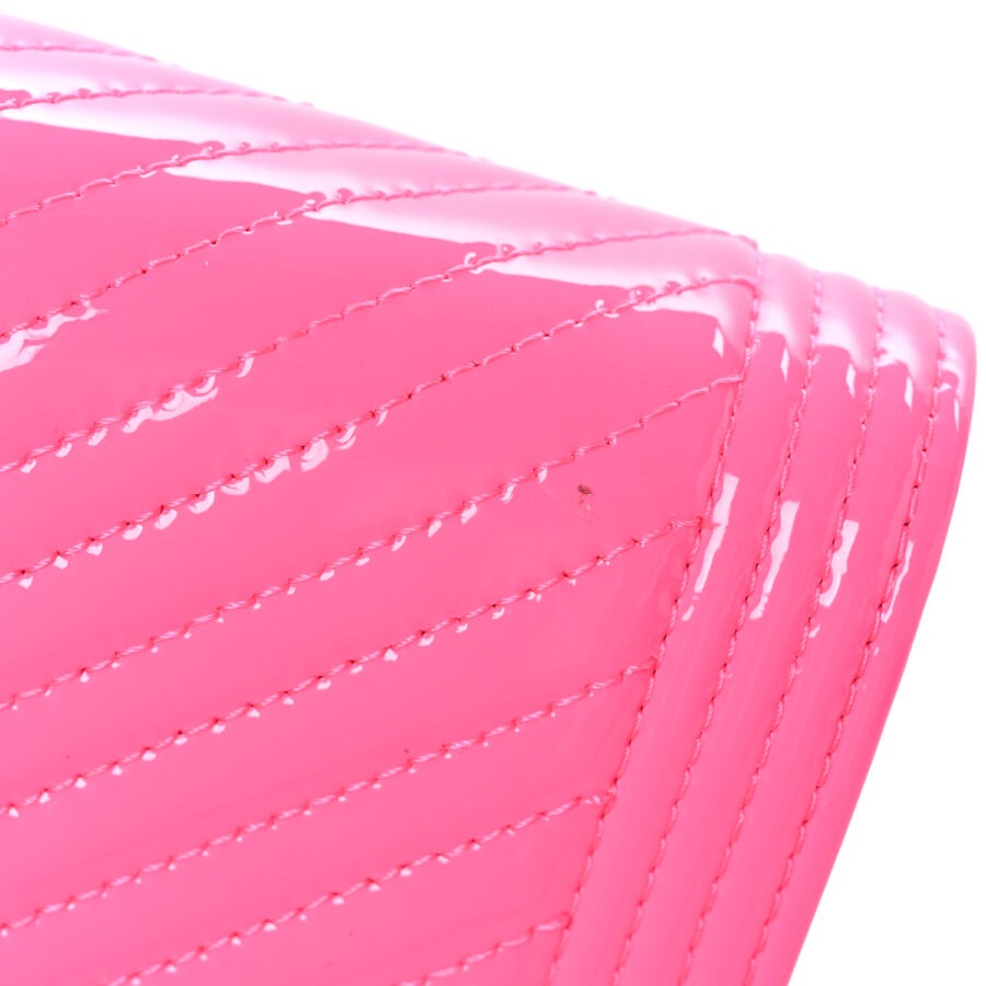 Patent Chevron Quilted Boy Wallet On Chain WOC  Rose Pink - Image 10