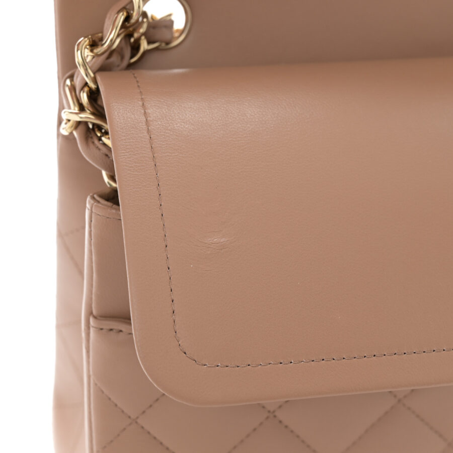 Lambskin Quilted Jumbo Double Flap Dark Beige - Image 9