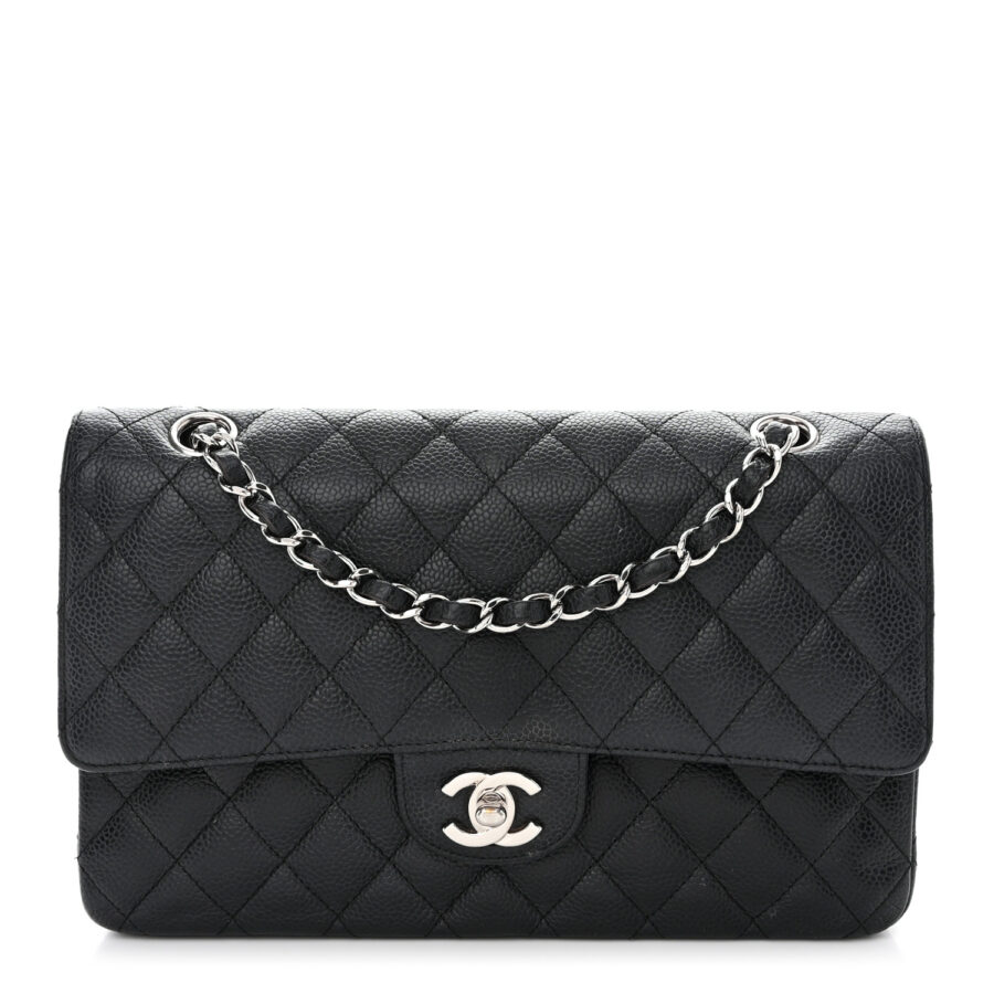 Caviar Quilted Medium Double Flap Black