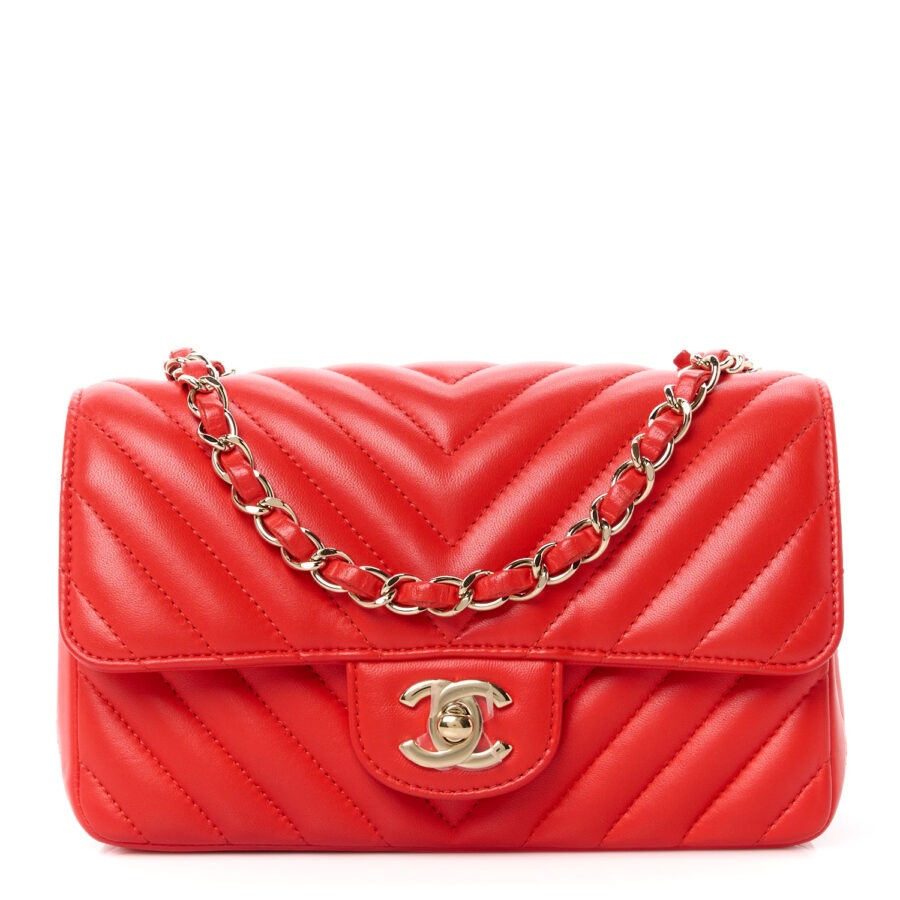 Lambskin Chevron Quilted Mini Rectangular Flap Red