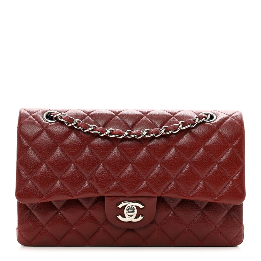 Caviar Quilted Medium Double Flap Dark Red