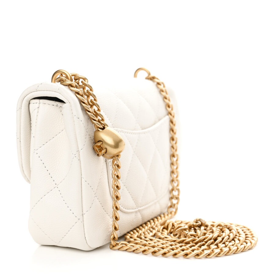 Caviar Quilted Mini Sweetheart Rectangular Flap White - Image 2