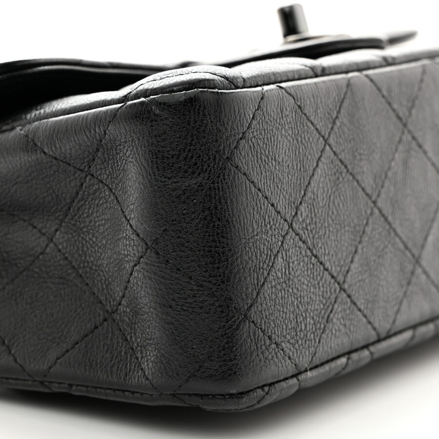 Crumpled Calfskin Quilted Mini Rectangular Flap So Black - Image 7