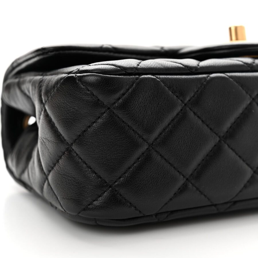 Lambskin Quilted Mini Rectangular Pearl Crush Flap Black - Image 7