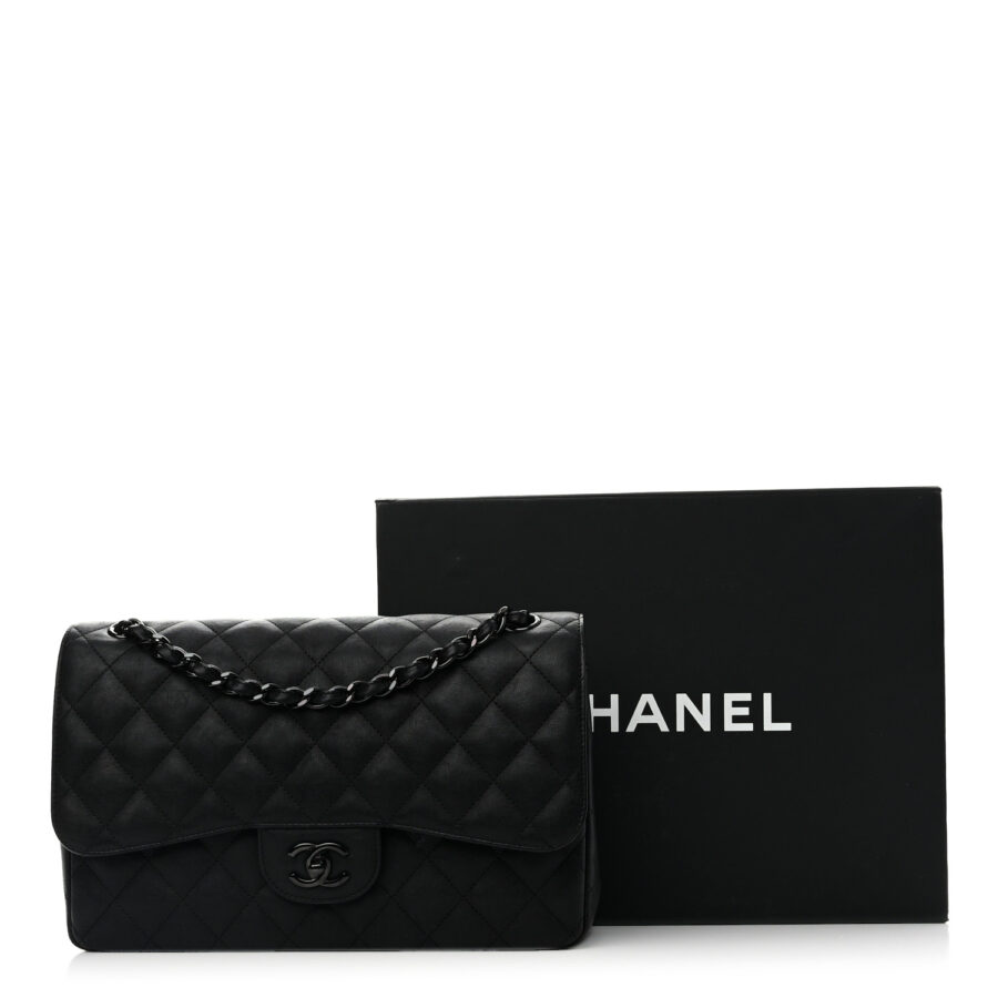 Crumpled Calfskin Quilted Jumbo Double Flap So Black - Image 9