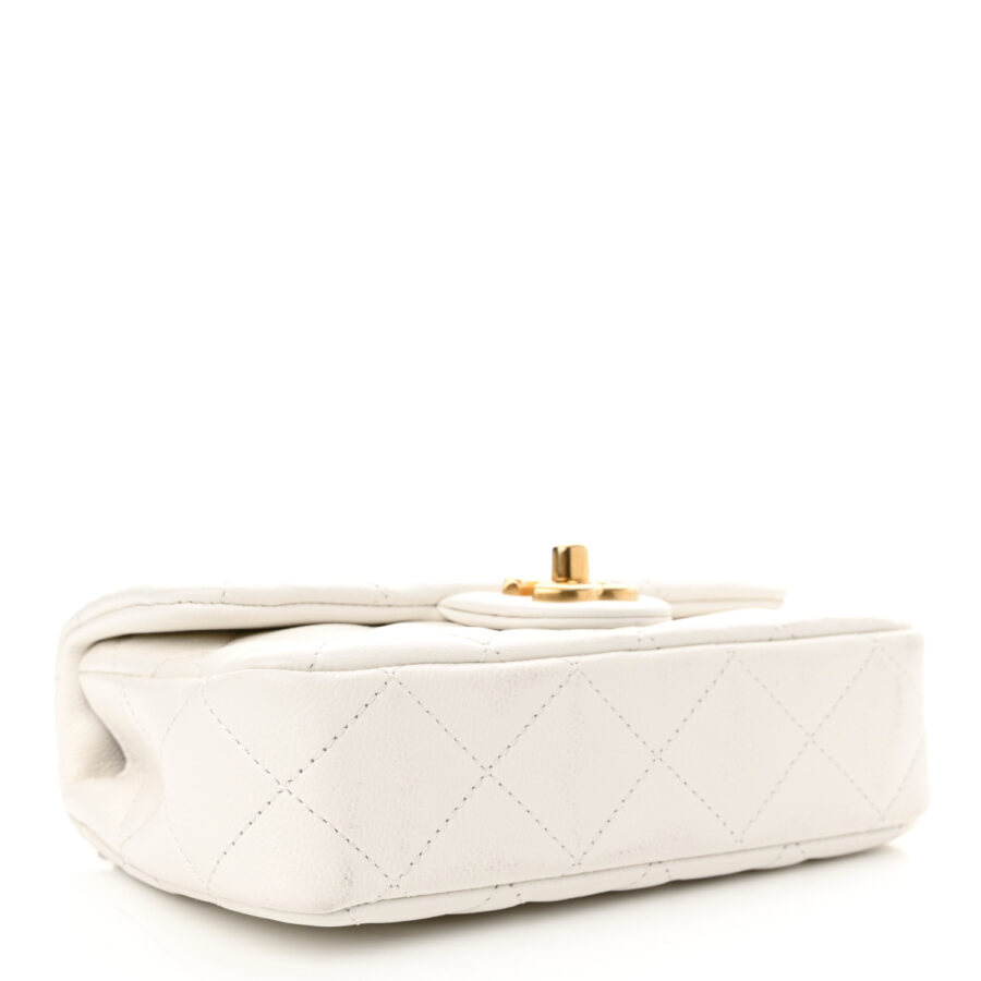 Caviar Quilted Mini Sweetheart Rectangular Flap White - Image 3
