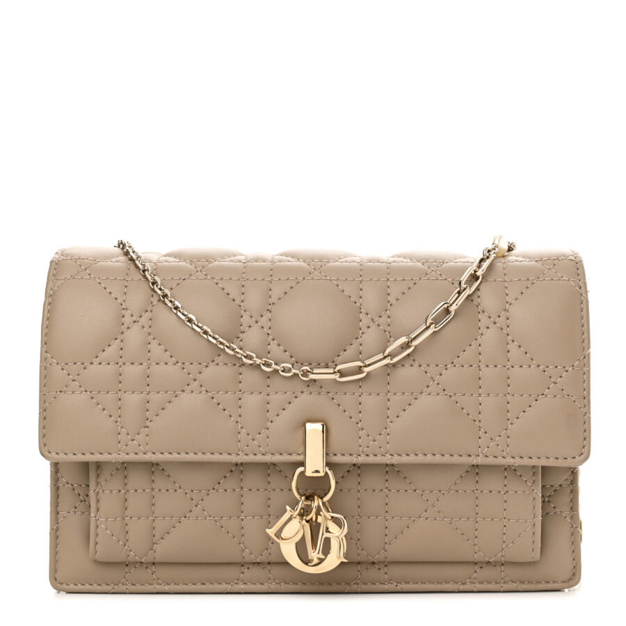 Lambskin Cannage Chain My Dior Daily Chain Pouch Powder Beige