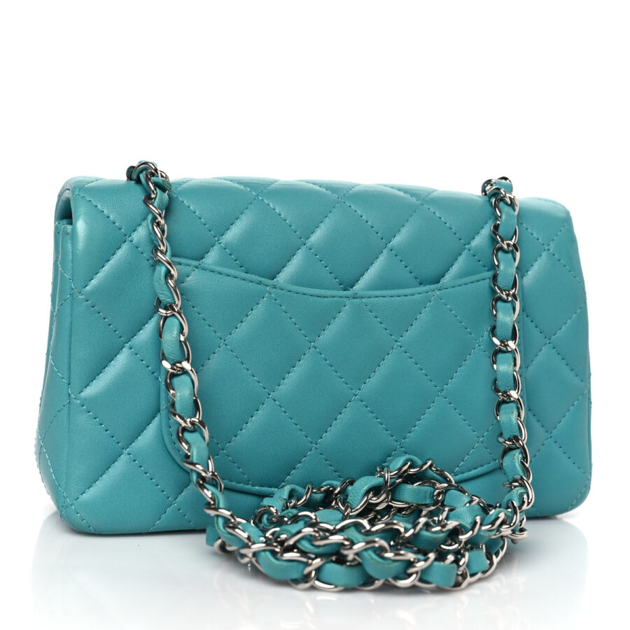Lambskin Quilted Mini Rectangular Flap Turquoise - Image 2