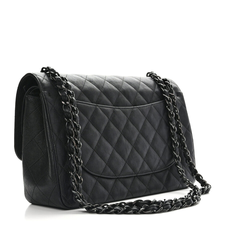 Crumpled Calfskin Quilted Jumbo Double Flap So Black - Image 2