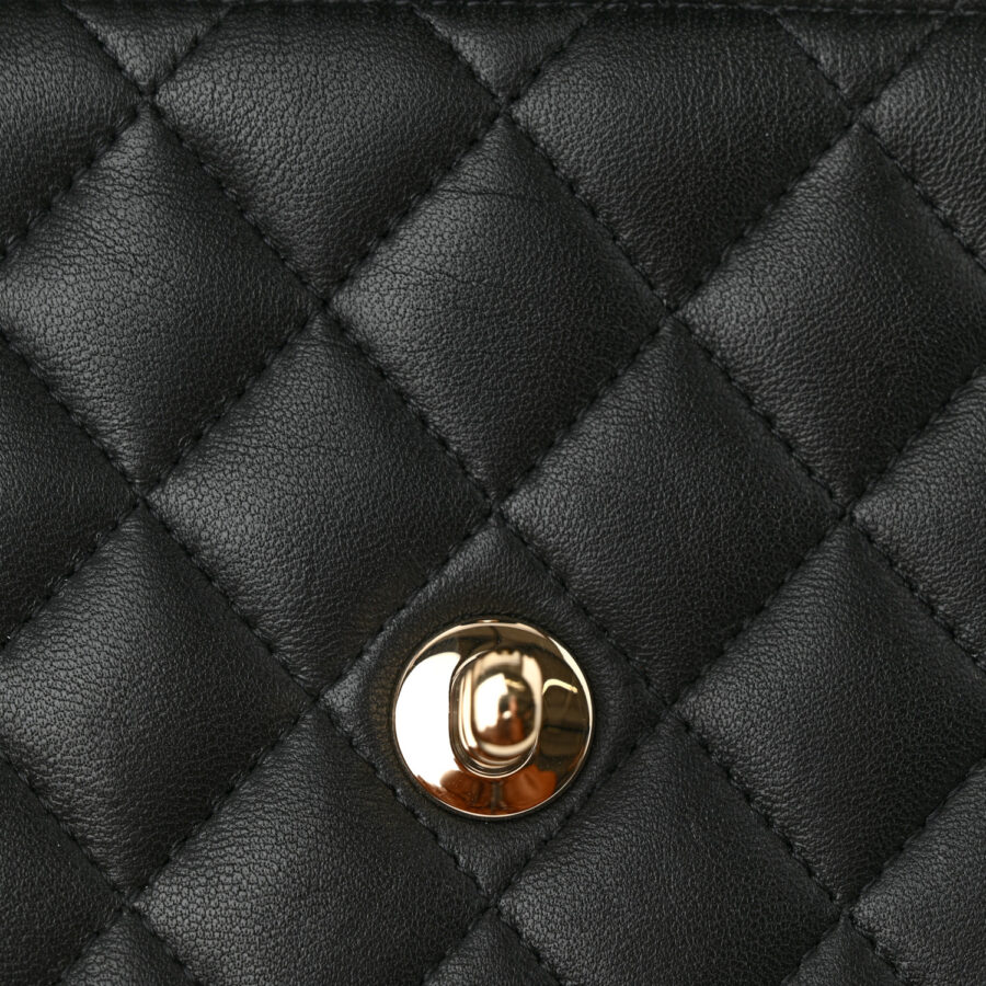 Lambskin Quilted Mini Lion Charm Top Handle Rectangular Flap Black - Image 10