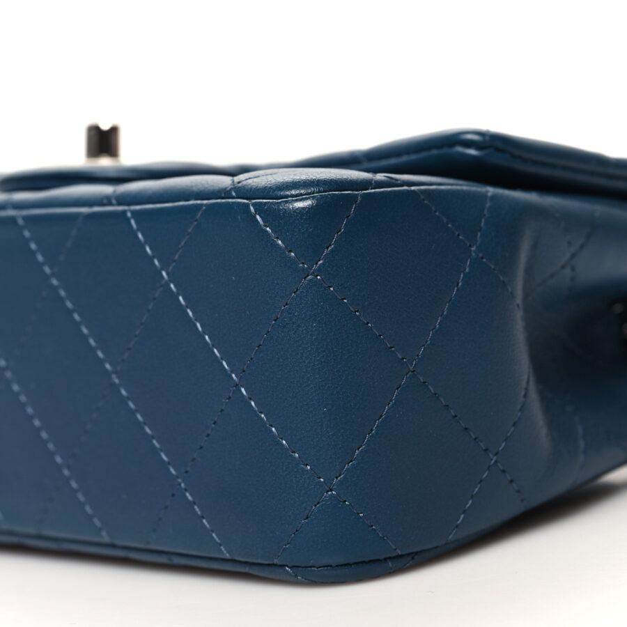 Lambskin Quilted Mini Rectangular Flap Blue - Image 8