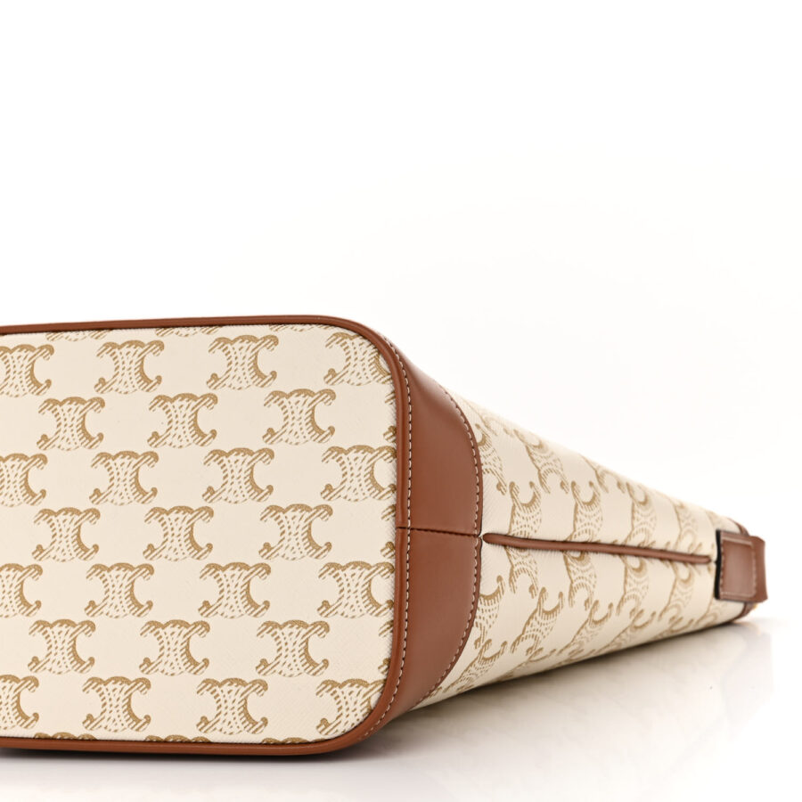 Triomphe Canvas Calfskin Small Bucket Bag White - Image 9
