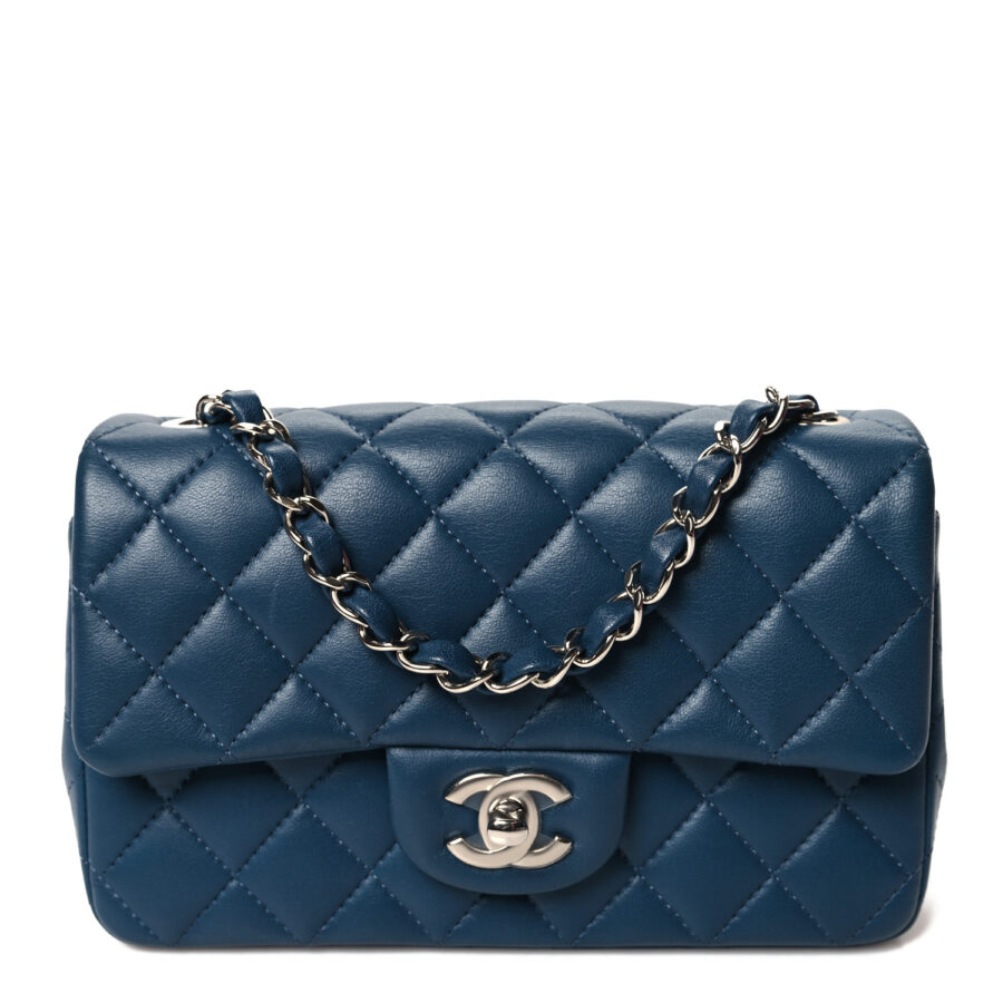 Lambskin Quilted Mini Rectangular Flap Blue