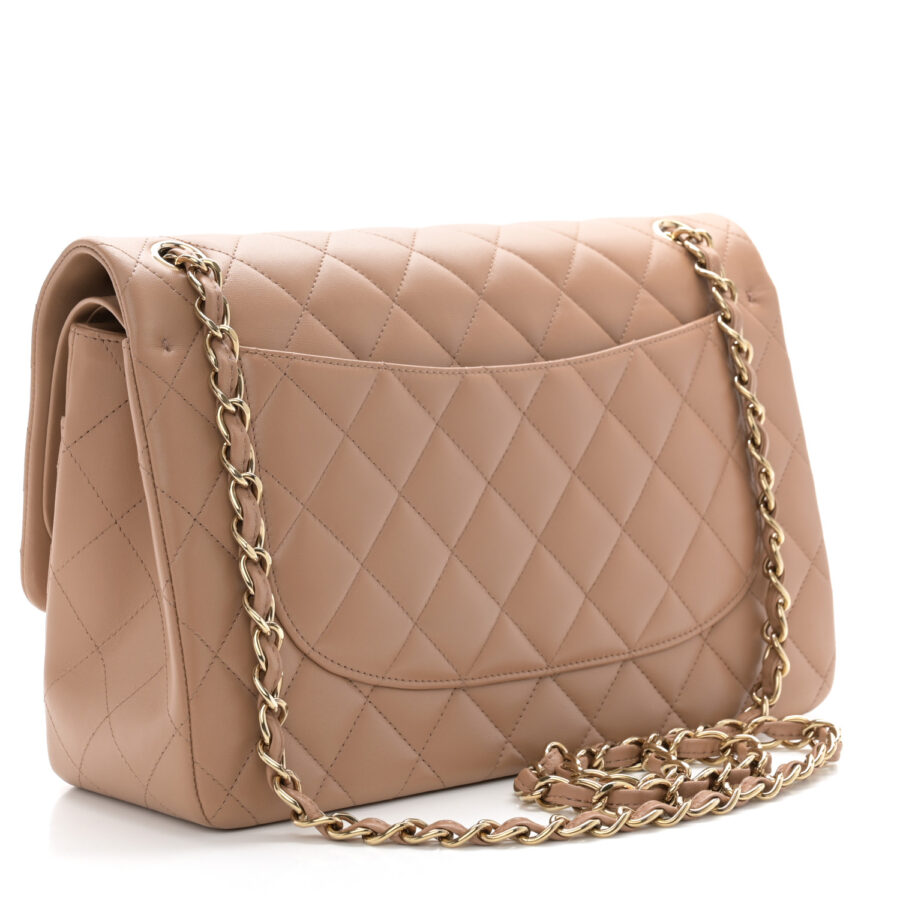 Lambskin Quilted Jumbo Double Flap Dark Beige - Image 2