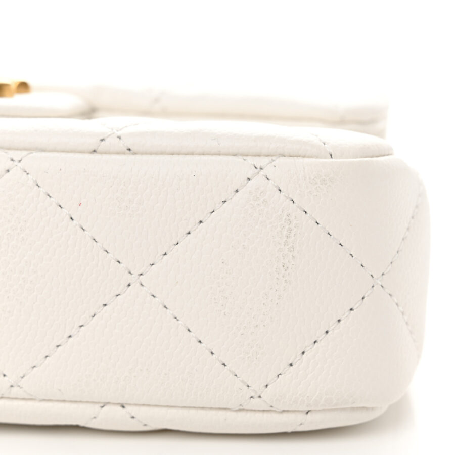 Caviar Quilted Mini Sweetheart Rectangular Flap White - Image 9
