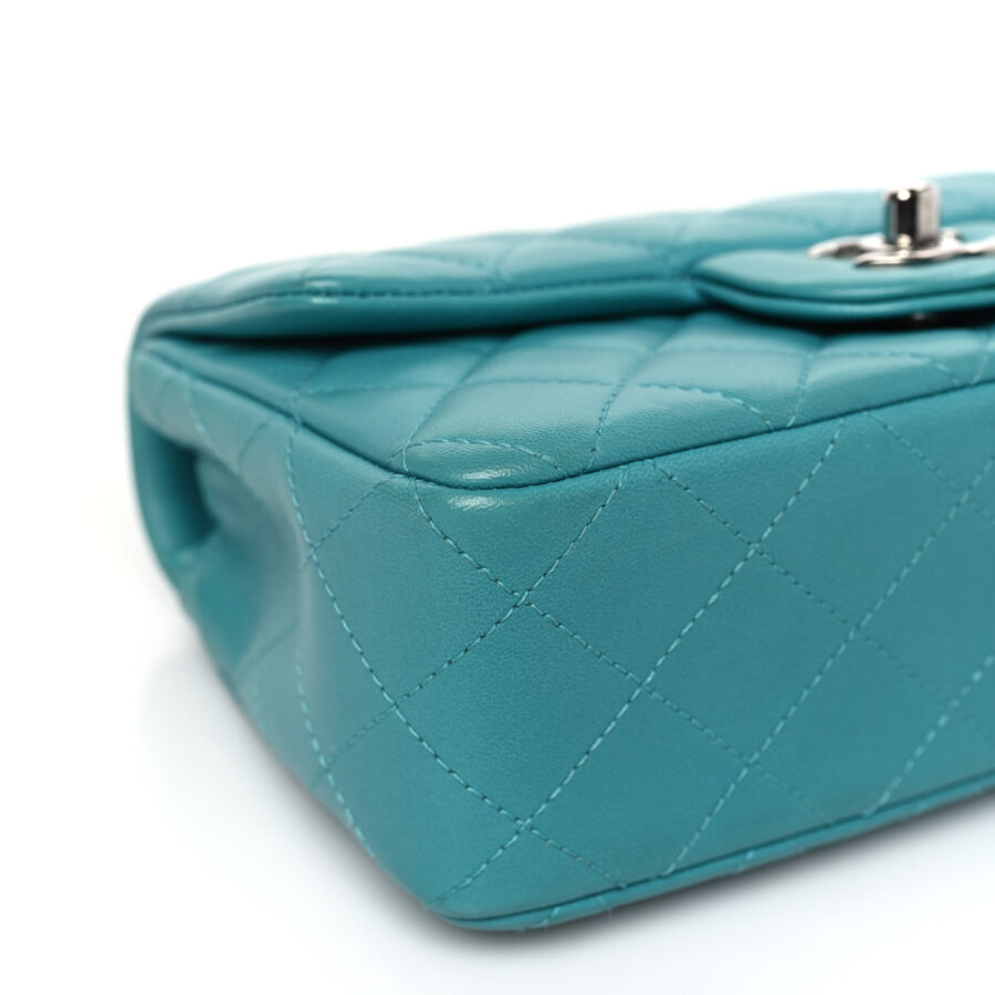Lambskin Quilted Mini Rectangular Flap Turquoise - Image 6