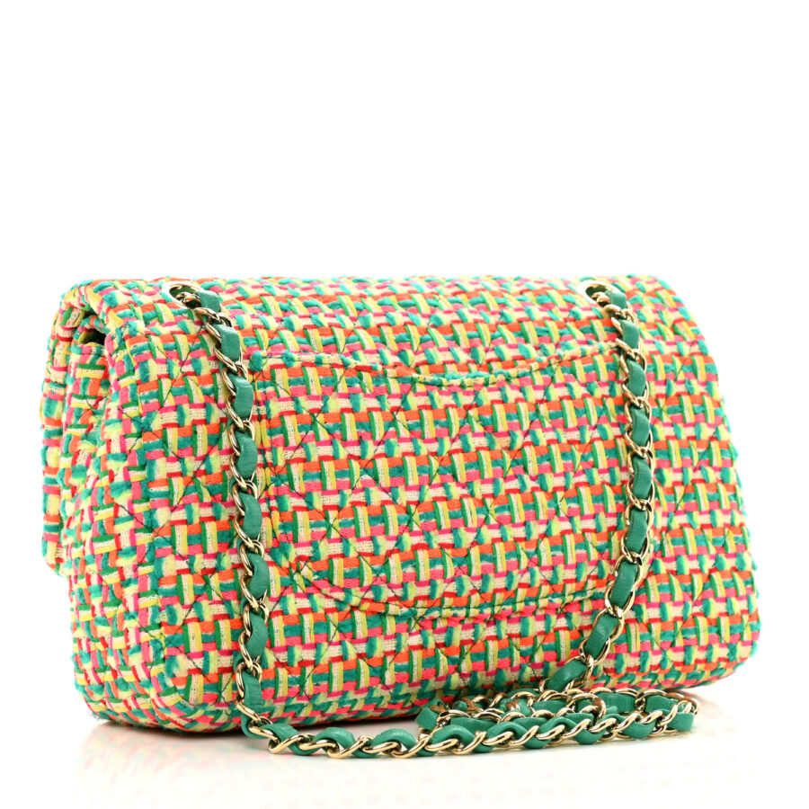Tweed Quilted Medium Double Flap Green Multicolor - Image 2