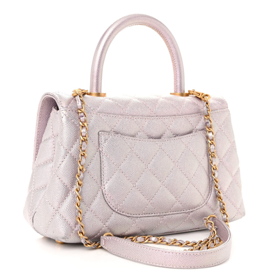 Iridescent Caviar Quilted Mini Coco Handle Flap Light Pink - Image 2