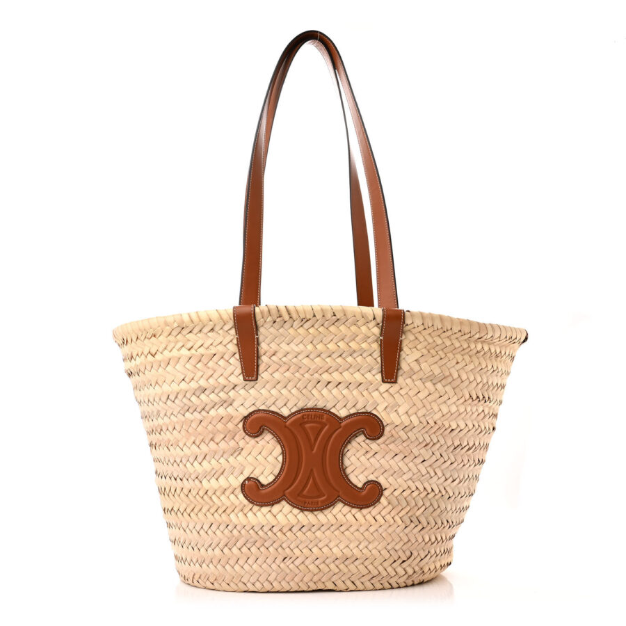 Raffia Calfskin Triomphe Medium Panier Tan