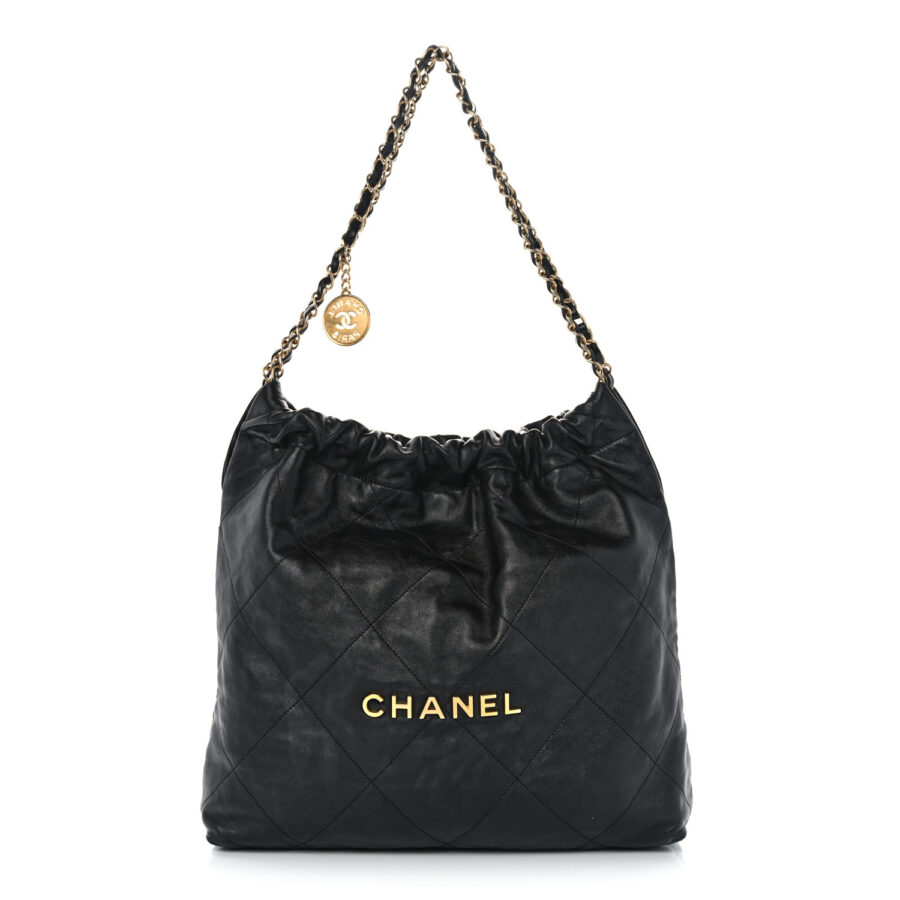 Shiny Calfskin Quilted Chanel 22 Black