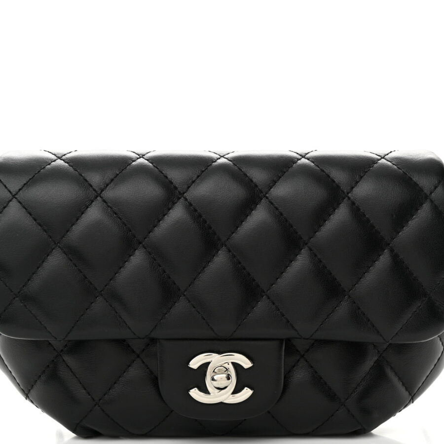 Calfskin Quilted CC Uniform Flap Belt Bag Black - Image 6