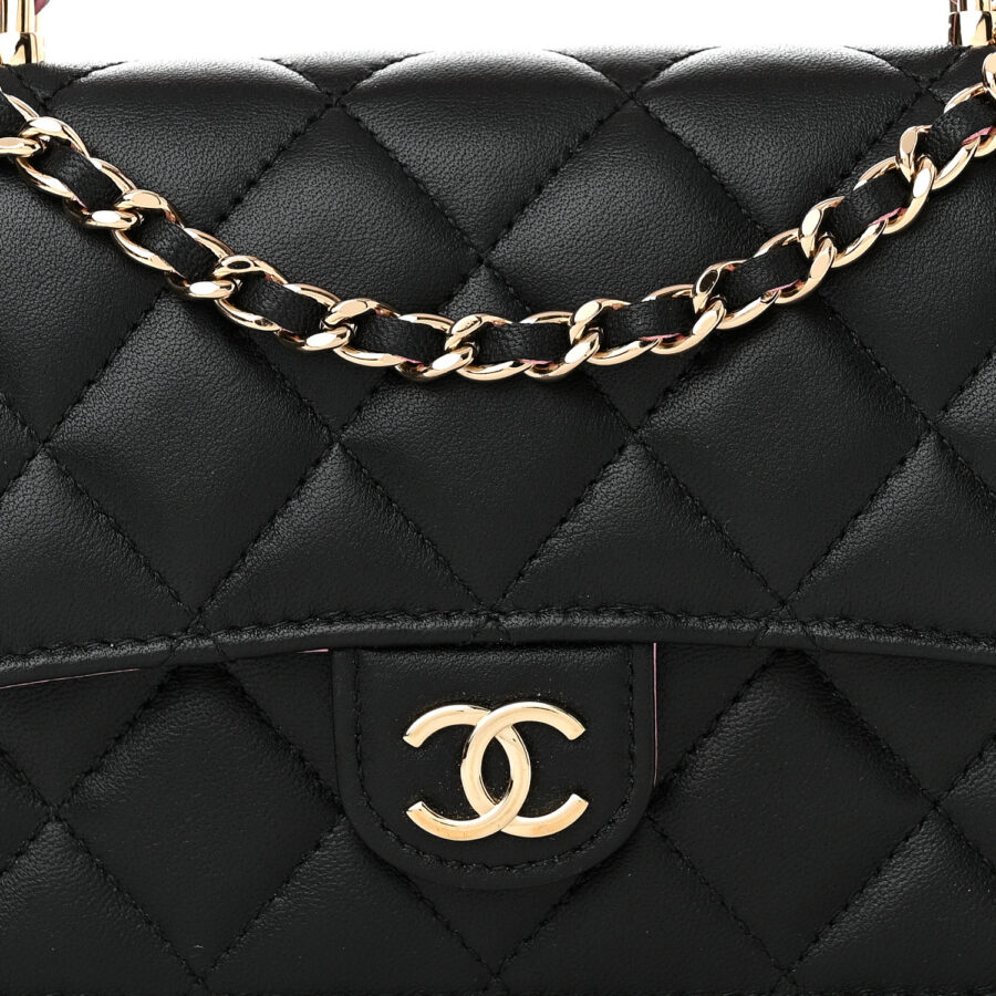 Lambskin Quilted Flap Phone Holder With Chain Black Lilac - Image 10