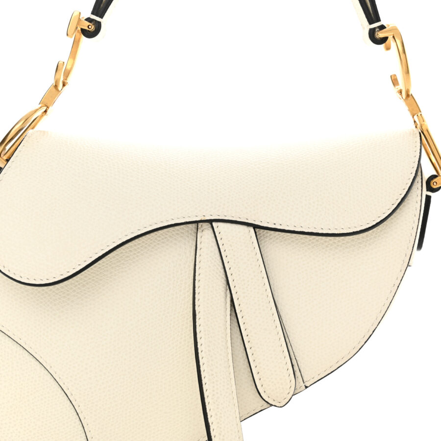 Grained Calfskin Mini Saddle Bag White - Image 6