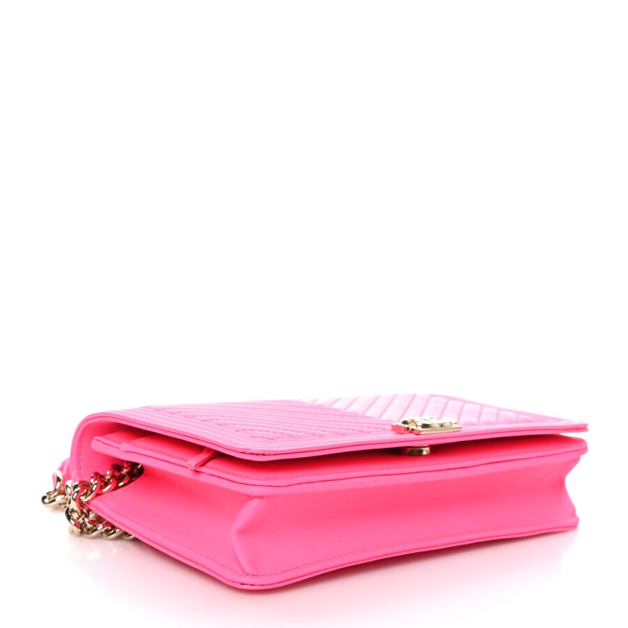 Patent Chevron Quilted Boy Wallet On Chain WOC  Rose Pink - Image 3
