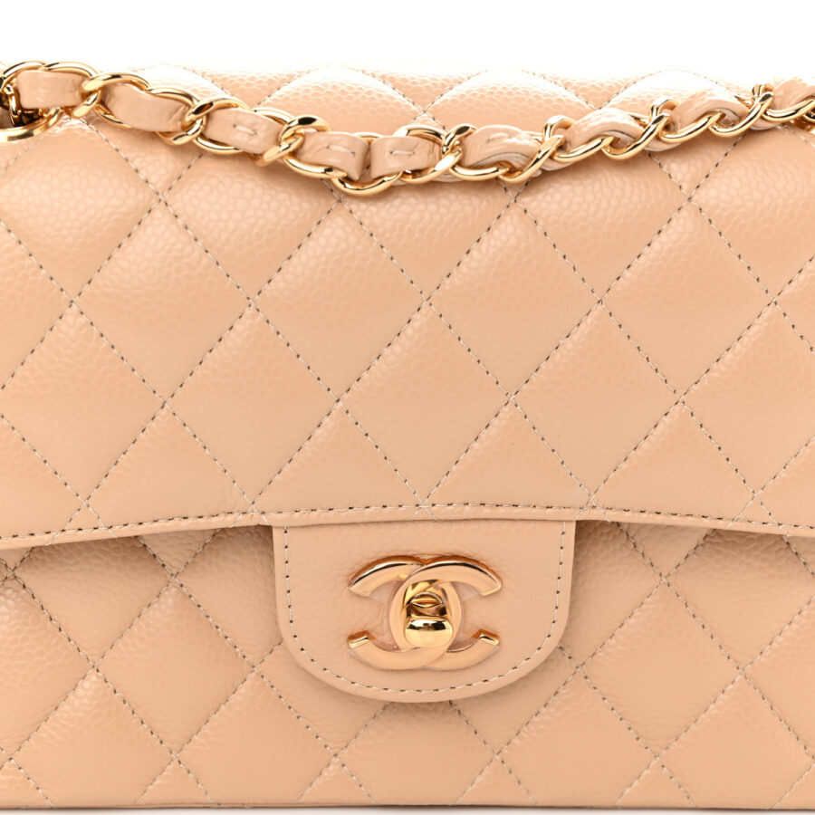 Caviar Quilted Small Double Flap Beige - Image 6