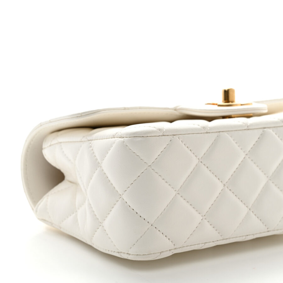 Lambskin Quilted Mini Metal Top Handle Rectangular Flap White - Image 7
