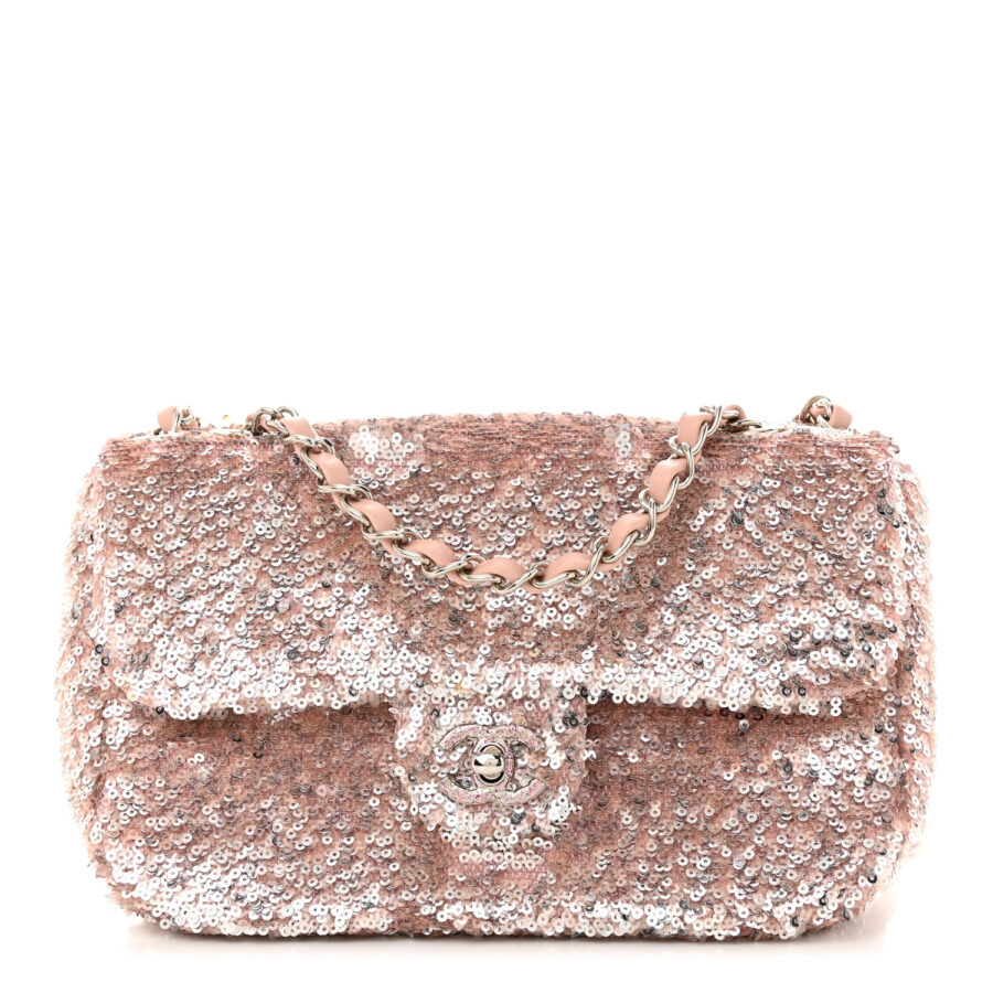 Sequin Mini Flap Light Pink Silver