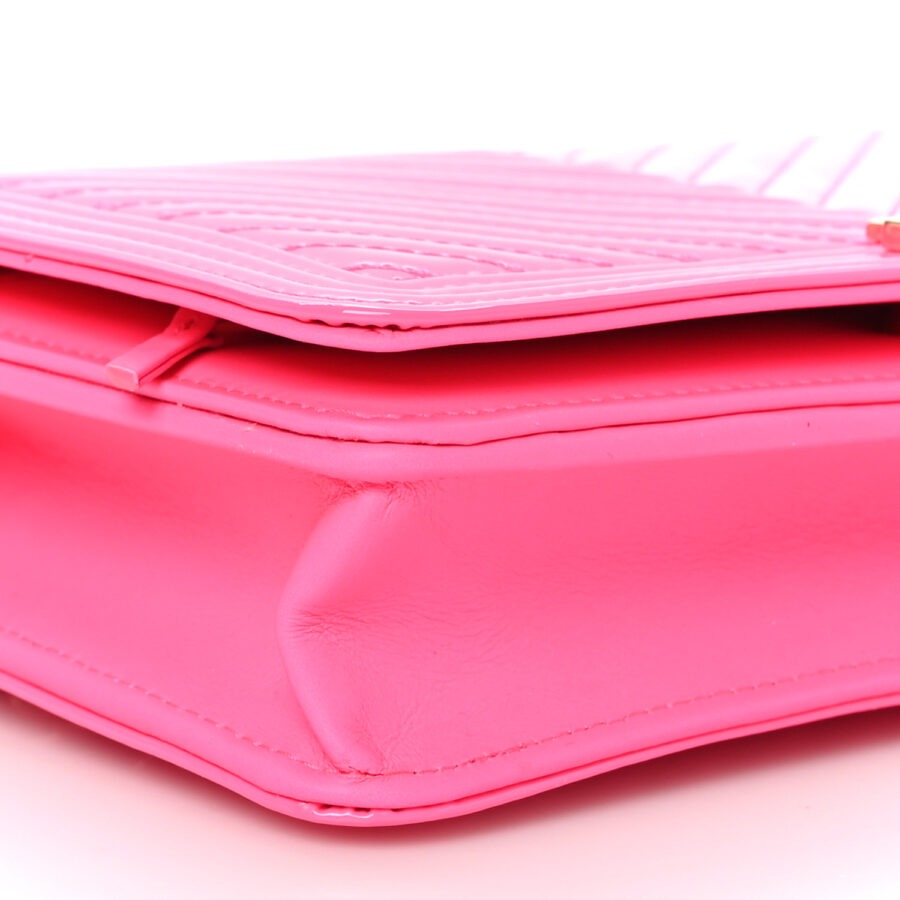 Patent Chevron Quilted Boy Wallet On Chain WOC  Rose Pink - Image 8