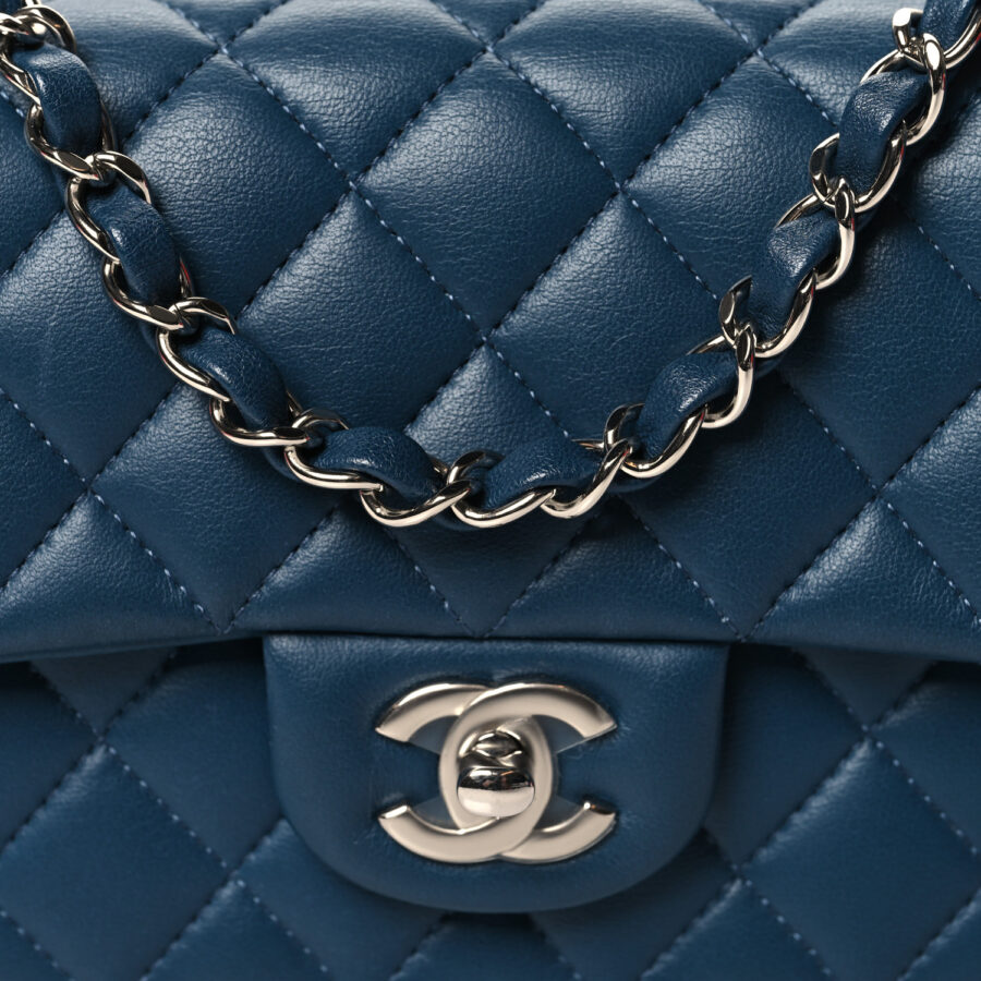 Lambskin Quilted Mini Rectangular Flap Blue - Image 6