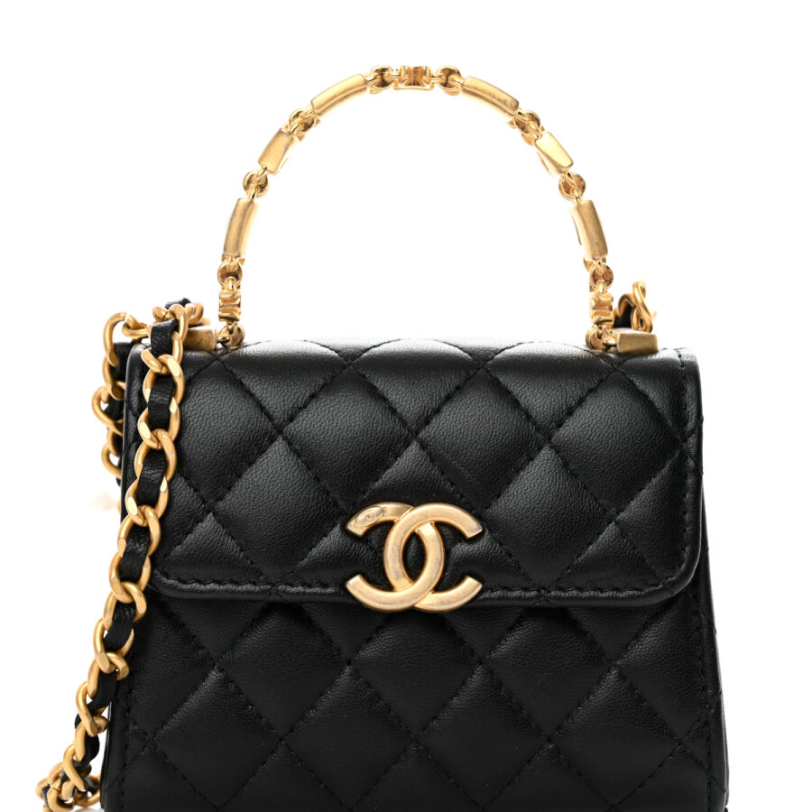 Lambskin Enamel Quilted Mini Top Handle Flap Black - Image 6