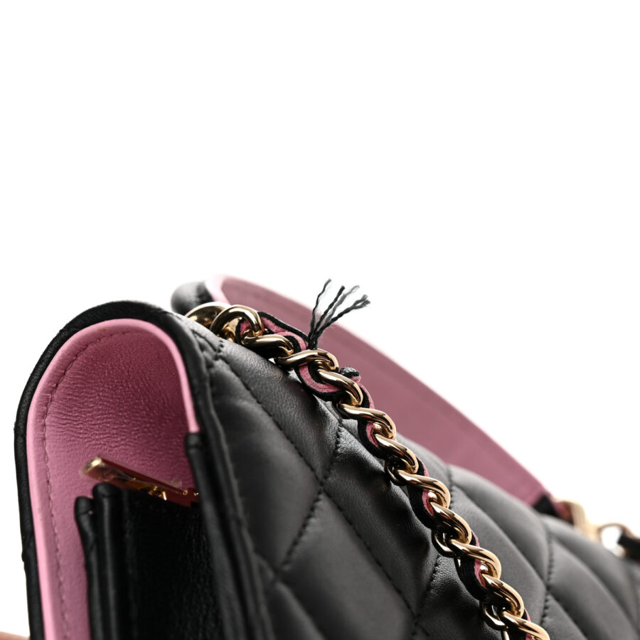 Lambskin Quilted Flap Phone Holder With Chain Black Lilac - Image 5