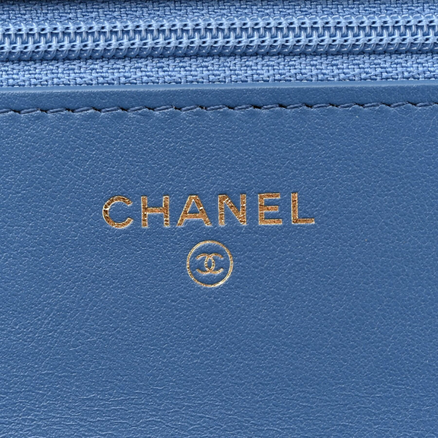 Denim Quilted Chanel 19 Wallet On Chain WOC Blue - Image 5