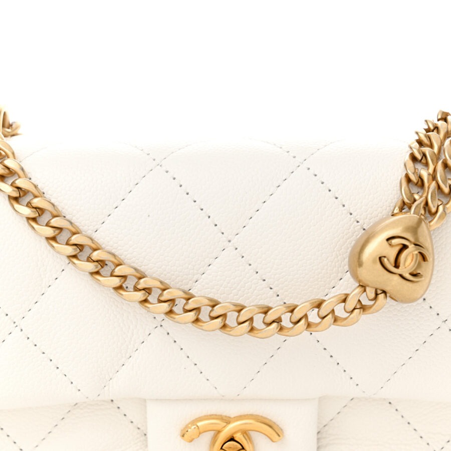 Caviar Quilted Mini Sweetheart Rectangular Flap White - Image 6