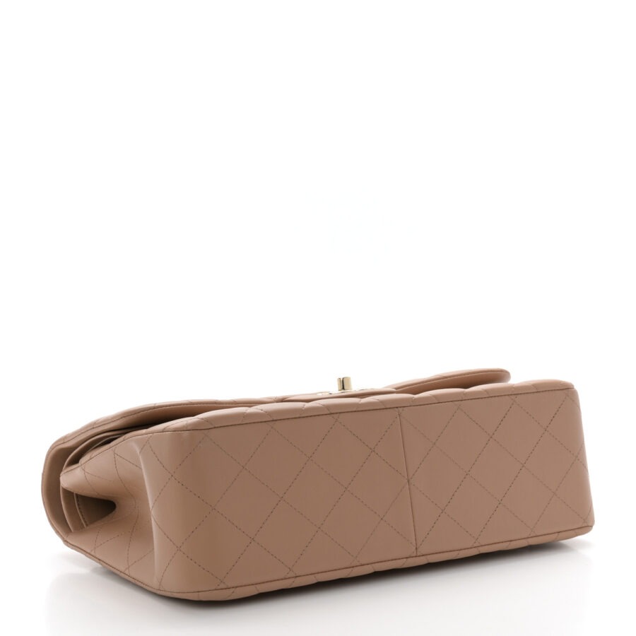 Lambskin Quilted Jumbo Double Flap Dark Beige - Image 3
