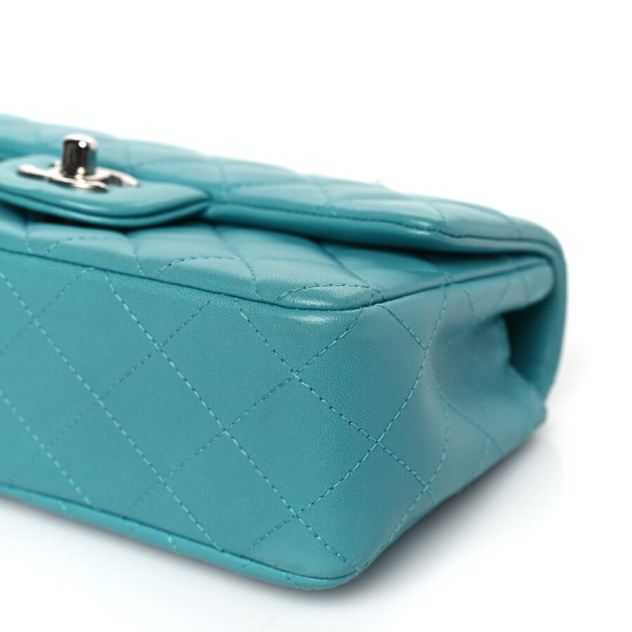 Lambskin Quilted Mini Rectangular Flap Turquoise - Image 7