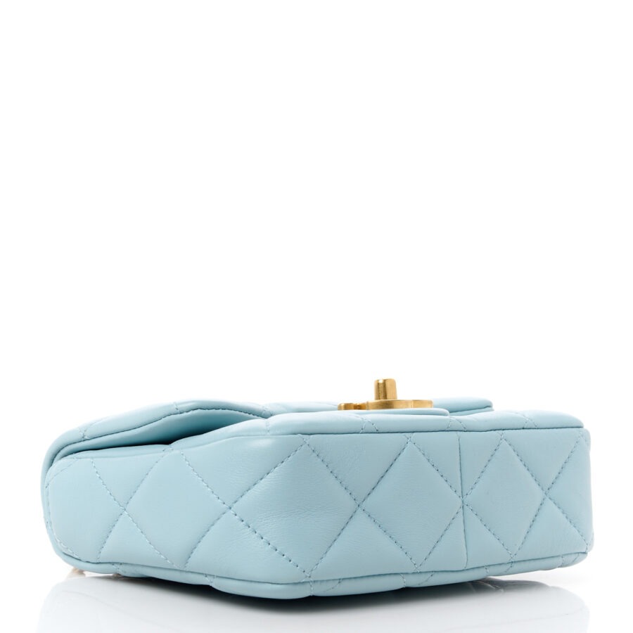 Lambskin Enamel Quilted Mini Pending CC Square Flap Light Blue - Image 3