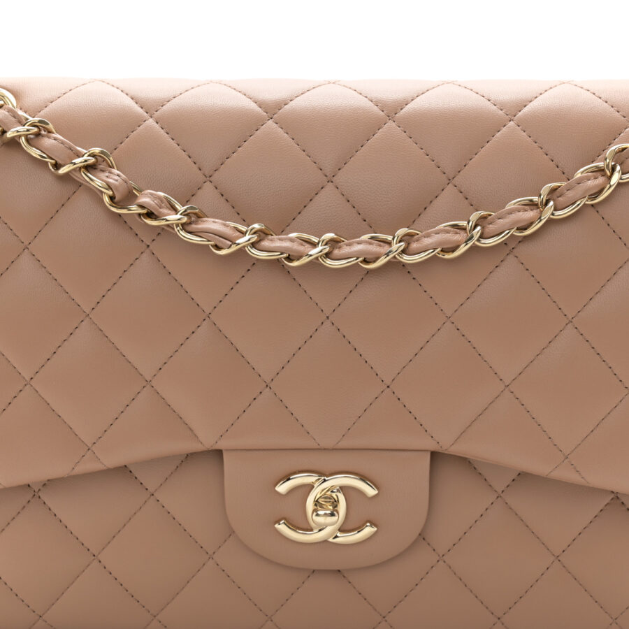 Lambskin Quilted Jumbo Double Flap Dark Beige - Image 6