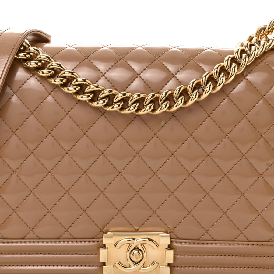 Iridescent Glazed Calfskin Quilted New Medium Boy Flap Dark Beige - Image 4