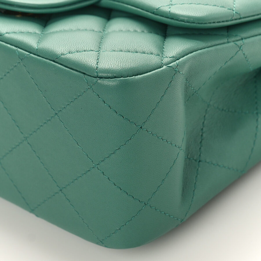 Lambskin Quilted Mini Square Flap Green - Image 7