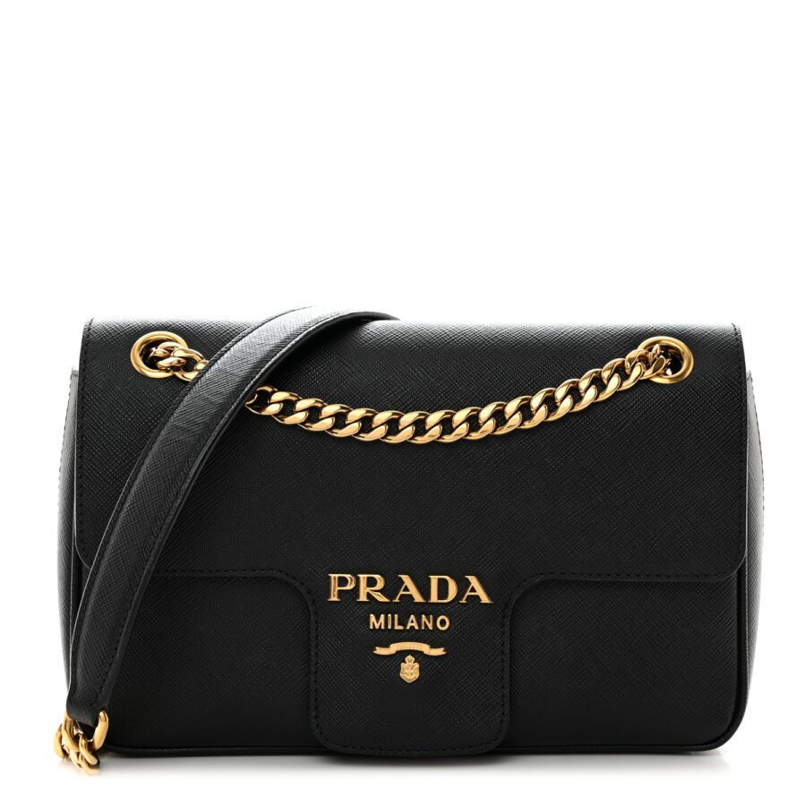 Saffiano Flap Shoulder Bag Black