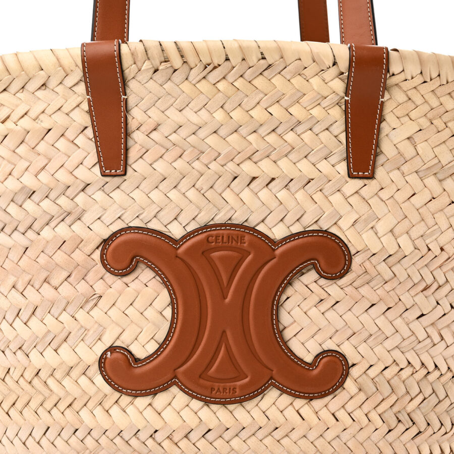 Raffia Calfskin Triomphe Medium Panier Tan - Image 6
