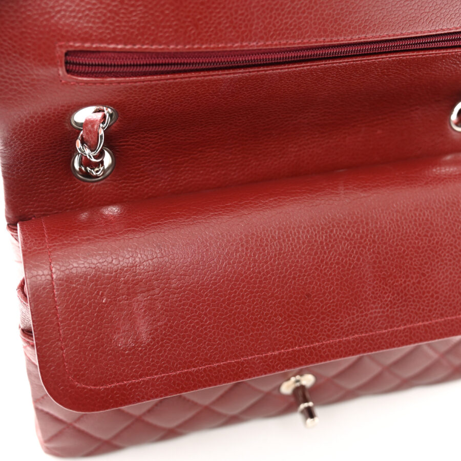 Caviar Quilted Medium Double Flap Dark Red - Image 9